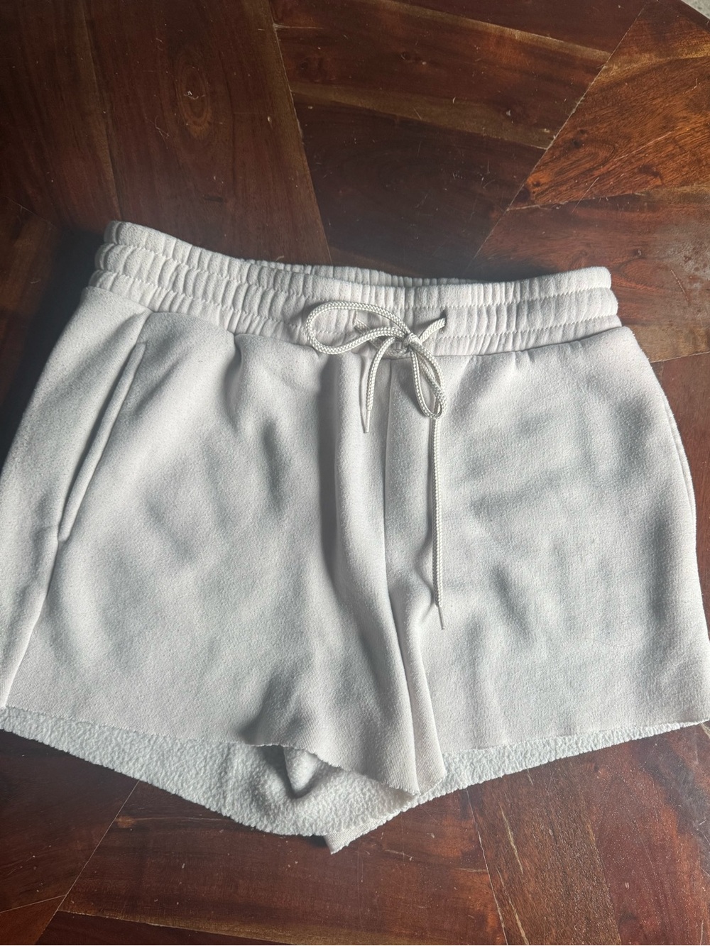 Women's White Fleece Athletic Drawstring Shorts